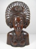 Vintage Bali Woman Headdress Wood Bust Sculpture